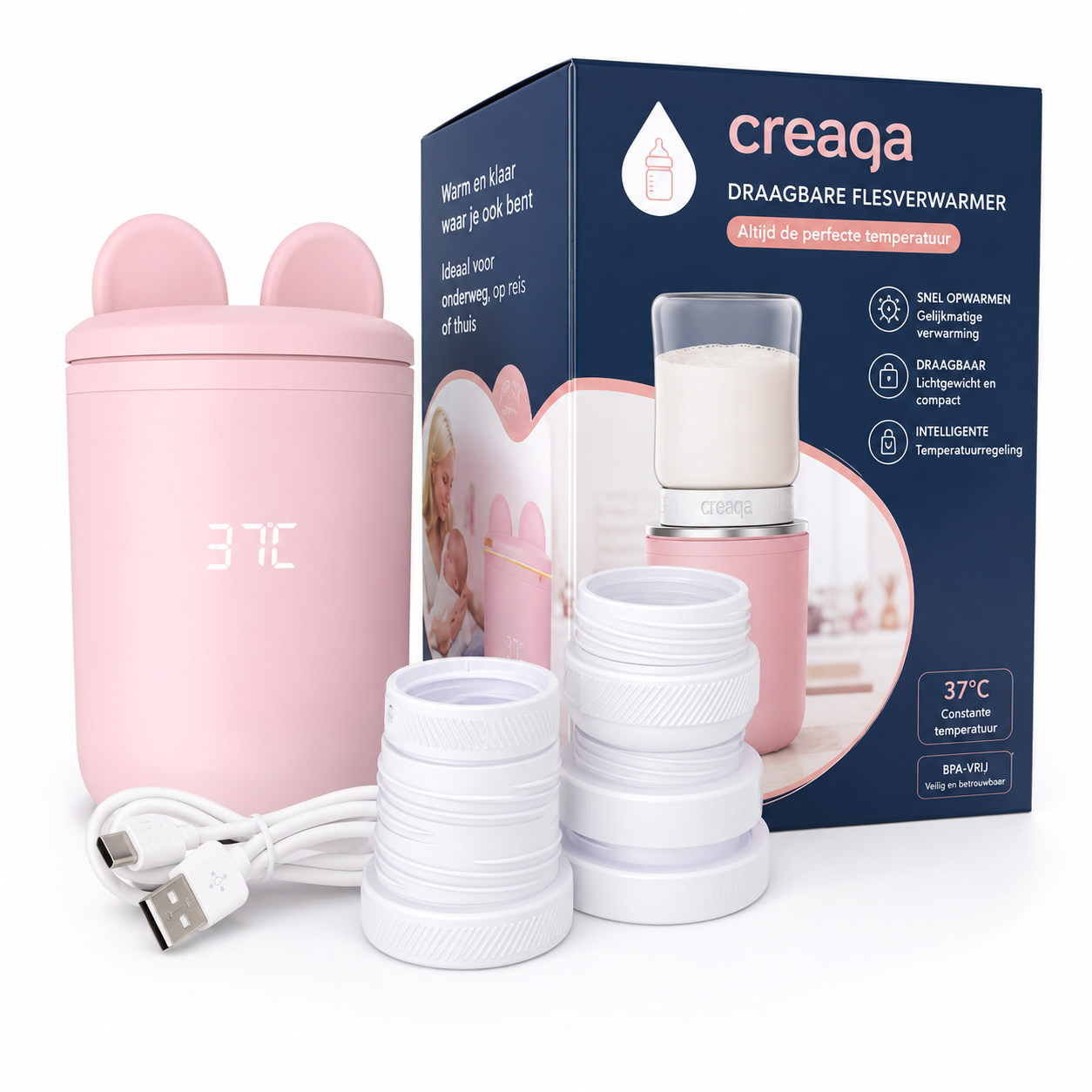 Crequa - Draagbare flesverwarmer - Draadloos via USB 